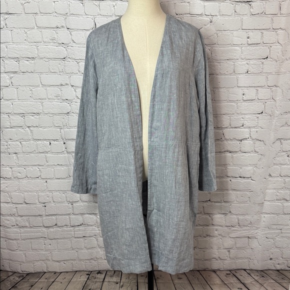 Eileen Fisher 100% Organic Cotton Loose Lightweight Blazer Duster Size L Large - Picture 2 of 13